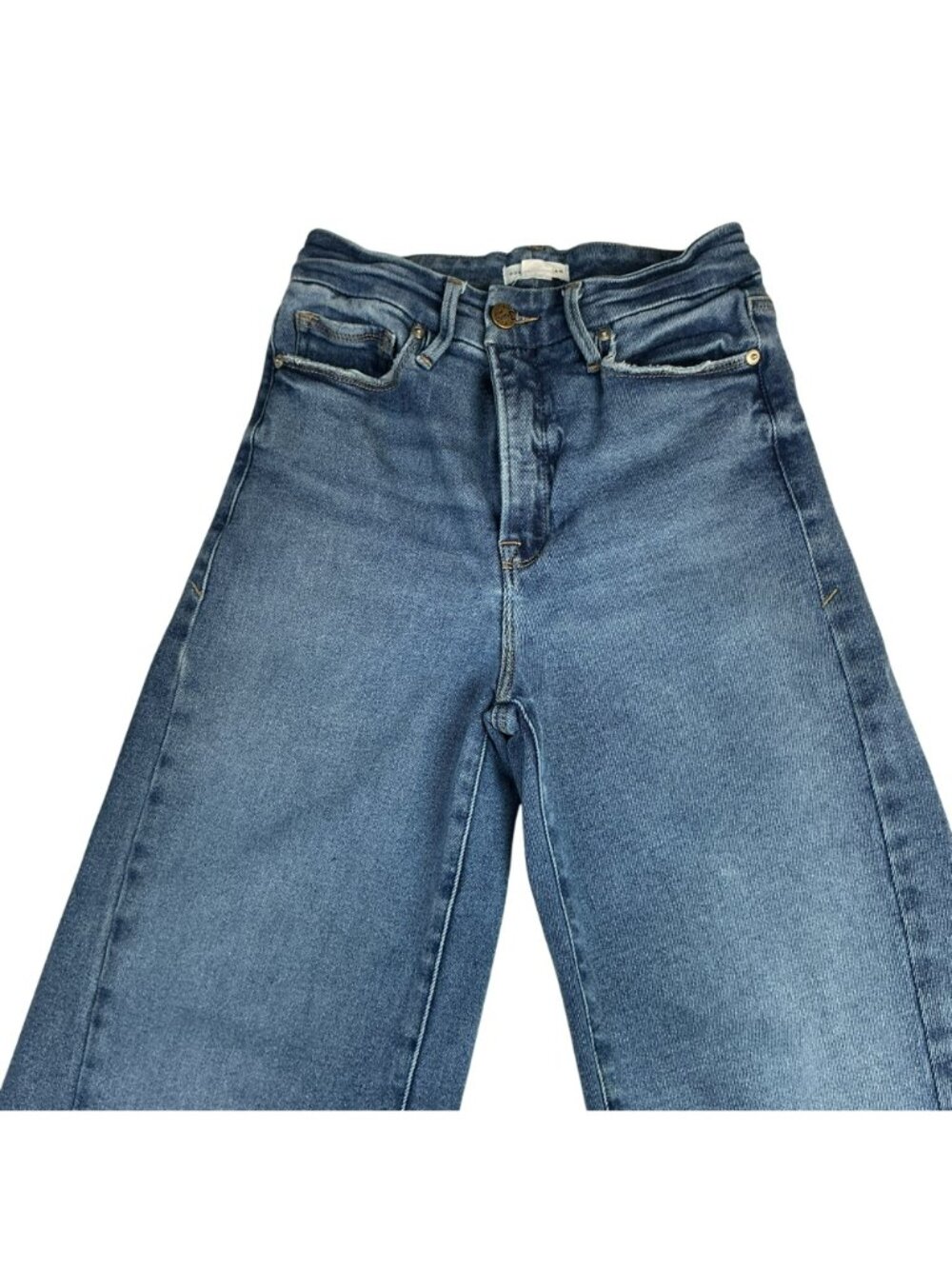 Good American Cropped Palazzo Wide Leg Raw Hem Jeans Womens 2 / 26 Blue Denim - Picture 3 of 11